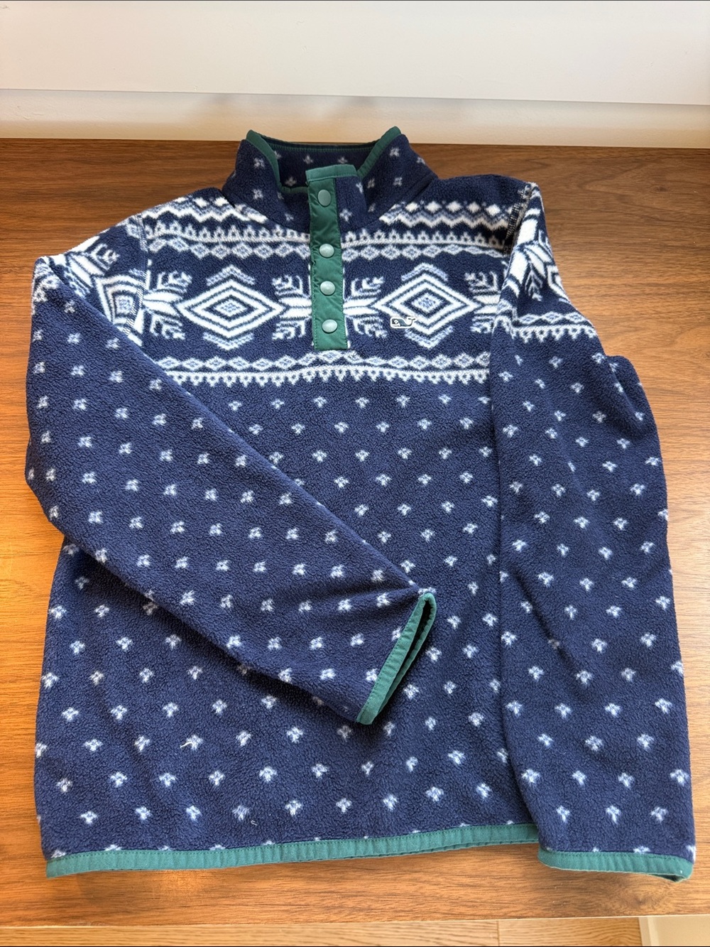 Vineyard Vines Navy Fair Isle Zip-Front Fleece with Green Trim